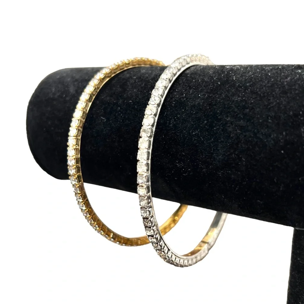 VINTAGE CLEAR CRYSTAL HARD BANGLE BRACELETS - SET OF 2